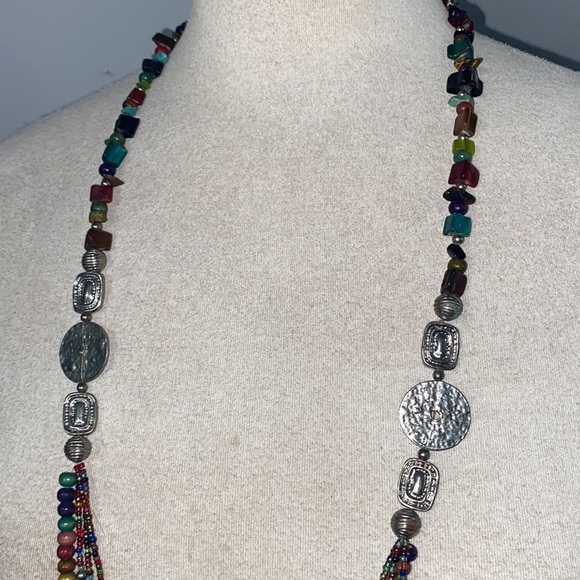 HANDMADE CHEROKEE NATION BEADED MUKTI STRING ASSORTED GEMSTONES W/SILVER CLASPS - Picture 2 of 7